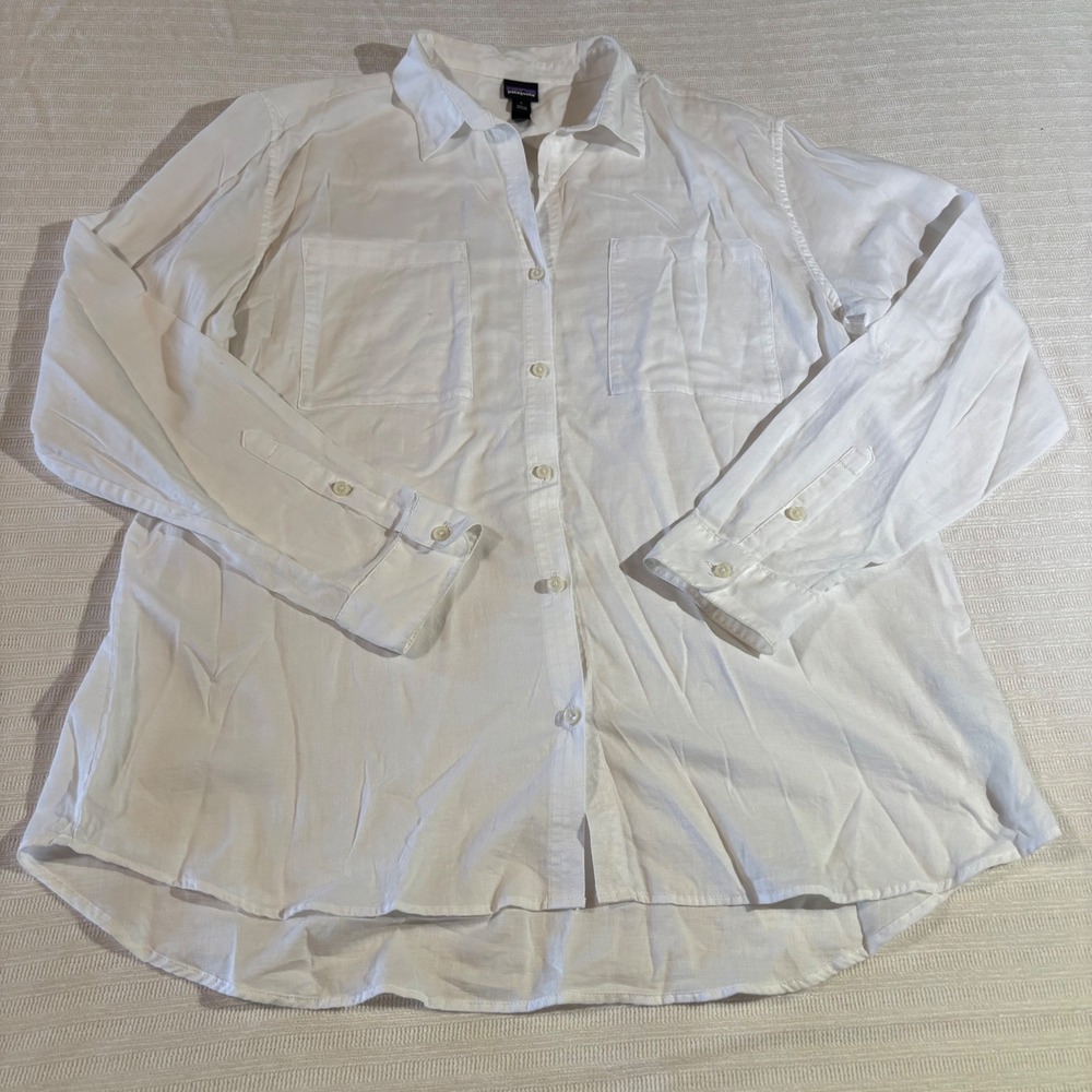 Patagonia Womens Organic Cotton Hemp Button Down Shirt White L 54296 SP20